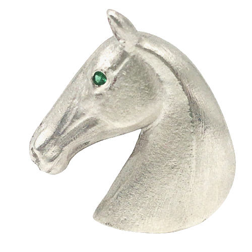 Silver Horse Brooch with emerald eye